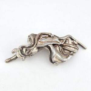 Sterling Brutalist Abstract Pendant Brooch Signed JE 925 Freeform Pin